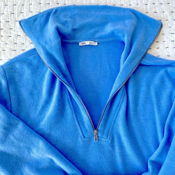 Zara 3/4 Zip Baby Blue Knit Sweater Dress - Picture 3 of 7